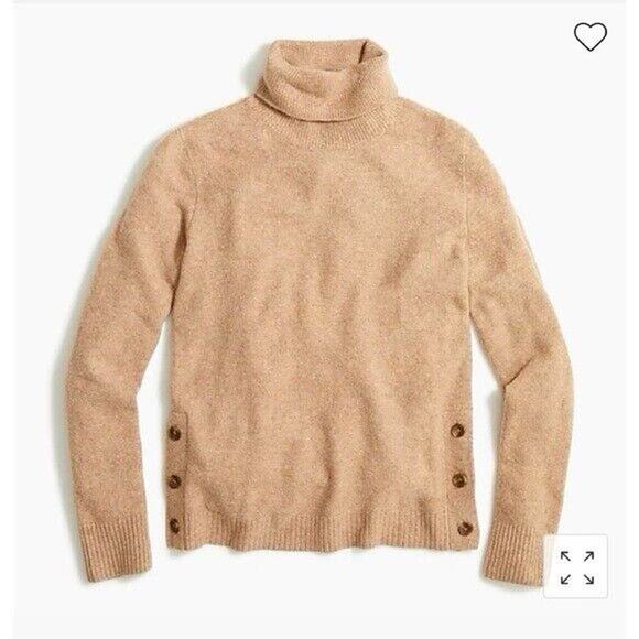 J Crew Tan Brown Women's Button turtleneck in extra-soft yarn Bc907 Size Small - Picture 1 of 7